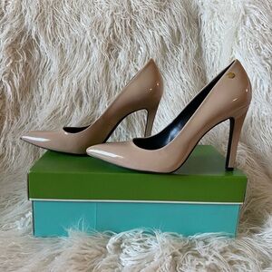 NWOB Calvin Klein Patent Leather Heels, Desert Sand, Size 9.5